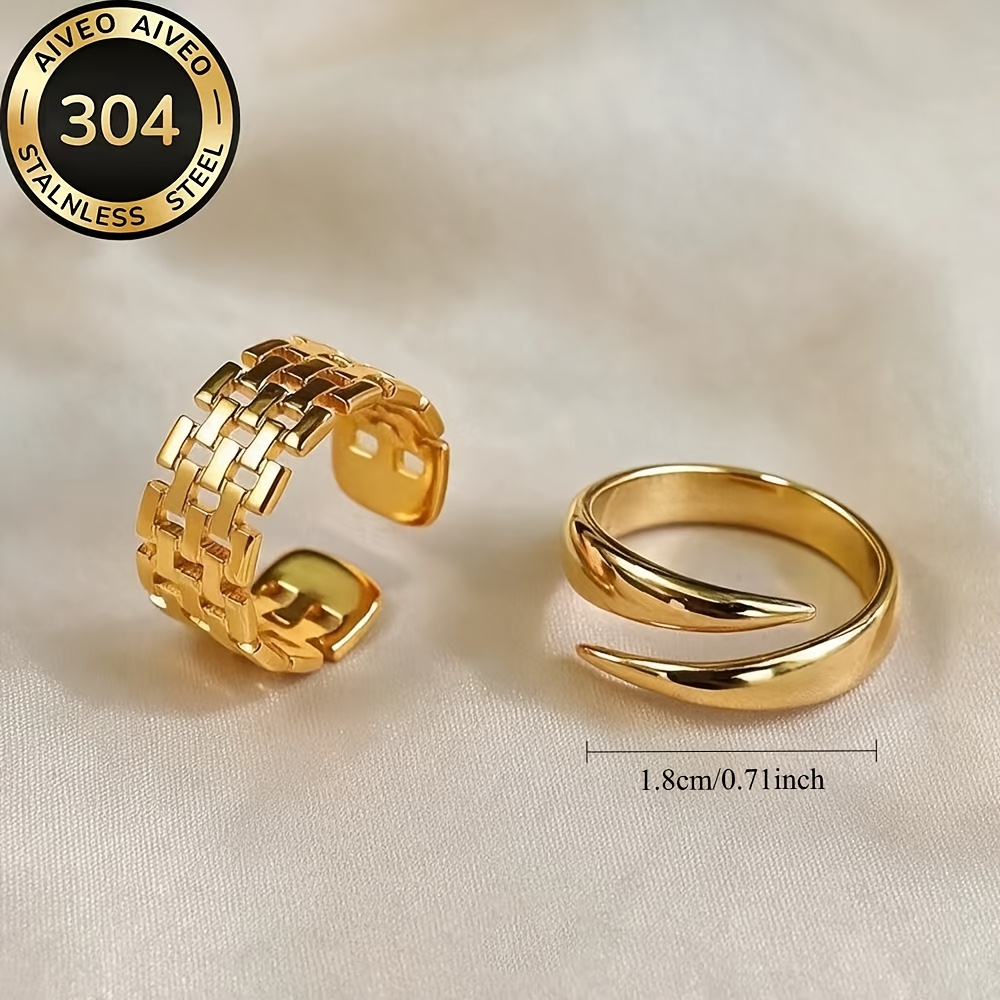 2pcs High-Quality Stainless Steel Stackable Open Ring Set
